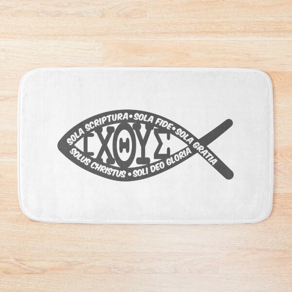 Item preview, Ichthys (Ichthus) fish and the 5 Solas designed and sold by Solus Christus.