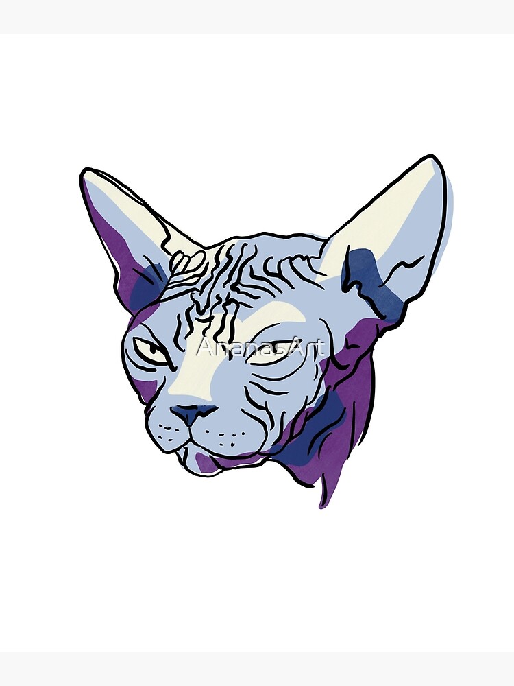 "Grumpy Sphynx Cat - Lustige faltige nackte Katze - Hellblau und Lila