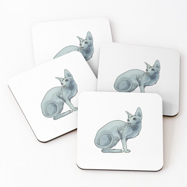 Artikelvorschau, Elegante Sphynx-Katze sitzend - haarloses, faltiges Kätzchen - kahle, mintgrüne Tierillustration - Haustierportrait entworfen und verkauft von AnanasArt.