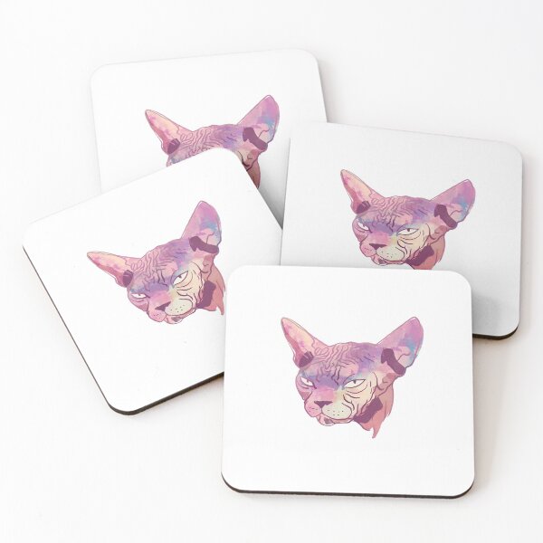 Artikelvorschau, Grumpy Sphynx-Katze - Lustiges, faltiges, nacktes Kätzchen - Malerischer Fauvismus-Stil in Rosa und Lavendel - Haustierportrait entworfen und verkauft von AnanasArt.