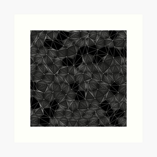 Modern Waved Triangle Line Pattern Grid Geometric Dark Design Art Print