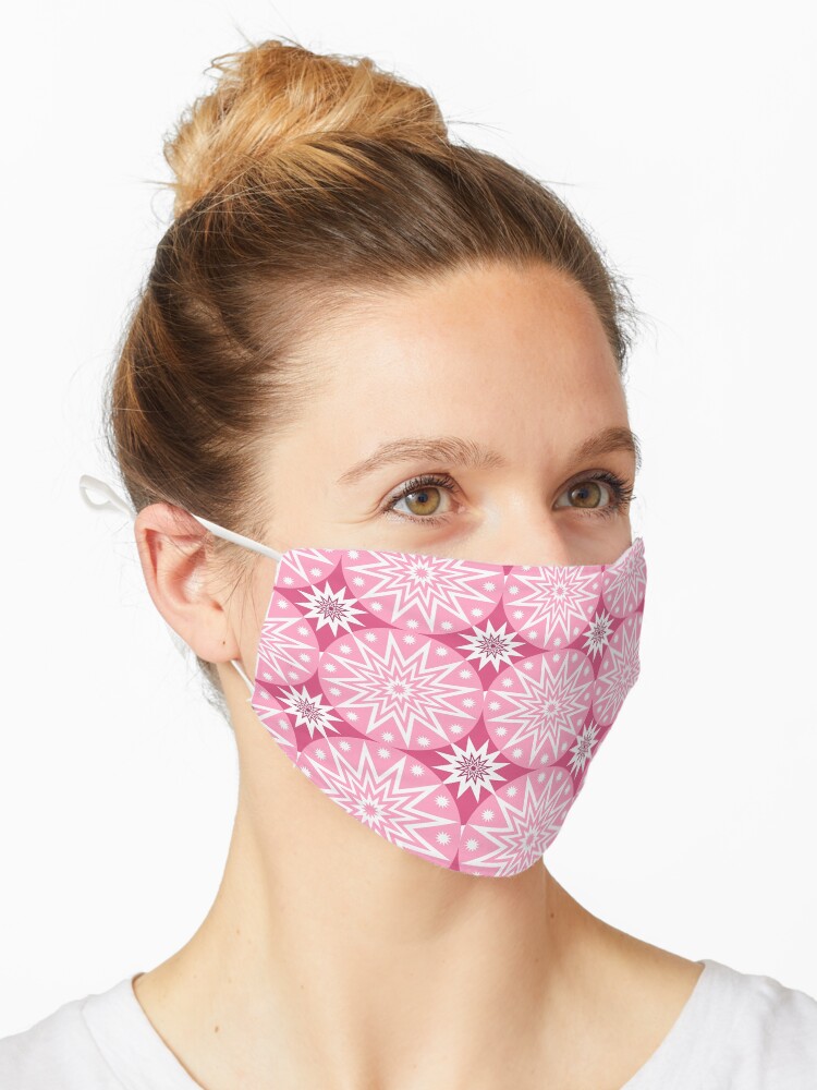 Thumbnail 1 of 5, Mask, Abstract pattern made with circular geometric shapes in pink and white colors. designed and sold by Victoria Riabov.