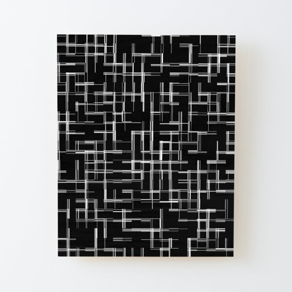Modern Gridism Medium Carved Grid Geometric Dark Design Wood Mounted Print