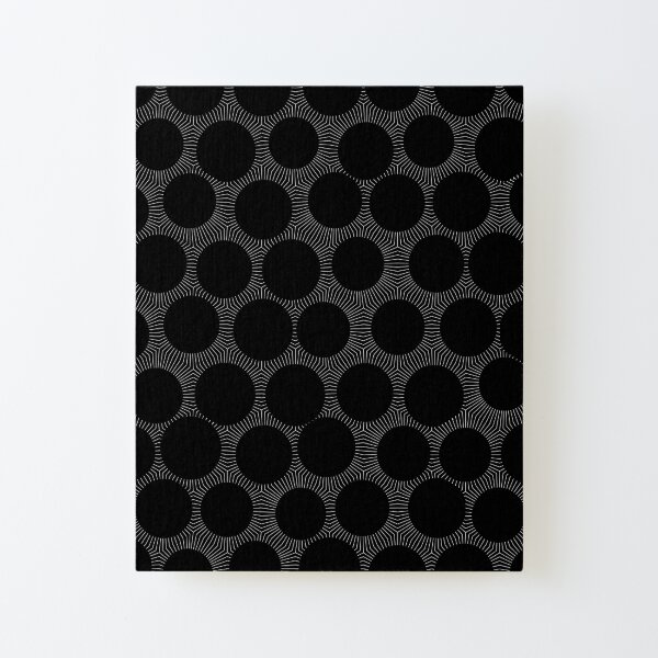Casual Circle White Lines On Hexagon Grid Geometric Black Background Canvas Mounted Print