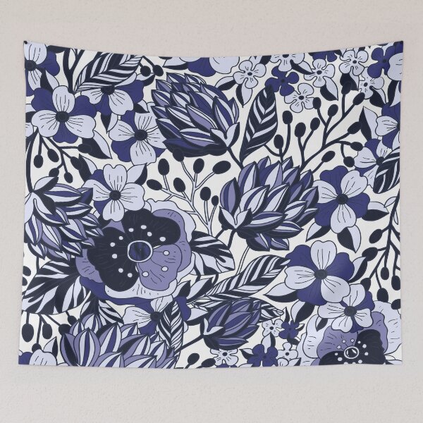 Item preview, Navy Blue Floral Flower Pattern designed and sold by SwePattern.