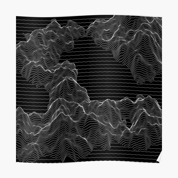 Colorless Line Mountains Minimalistic Geometric Black Background Poster