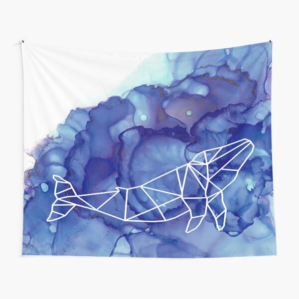 Alcohol ink art "geometric whale", royal blue Tapestry