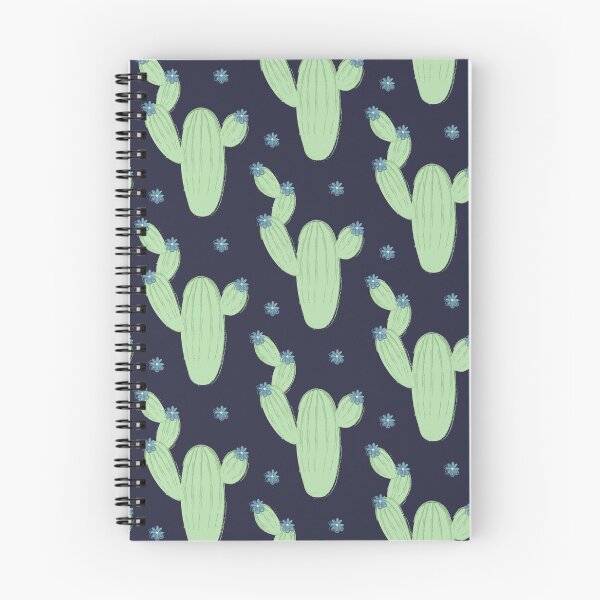 Item preview, Abstract  pattern  with green cactus  and  blue flowers on the dark blue background. designed and sold by Victoria Riabov.