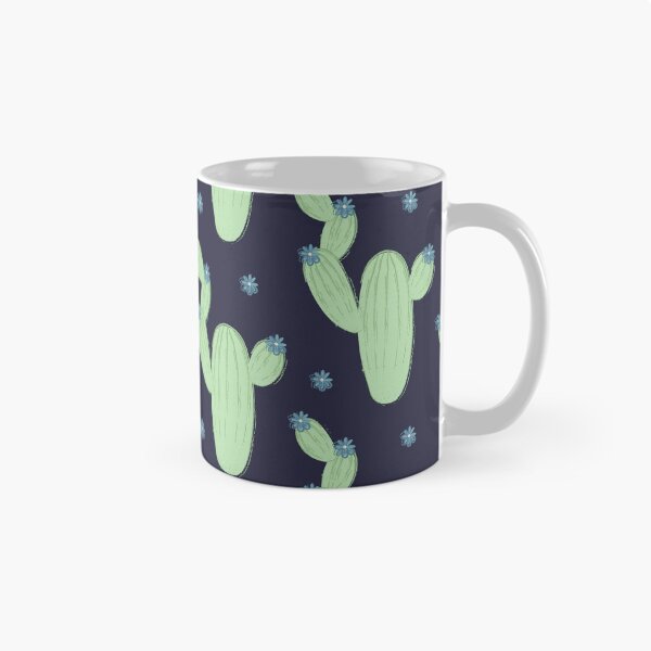 Item preview, Abstract  pattern  with green cactus  and  blue flowers on the dark blue background. designed and sold by Victoria Riabov.