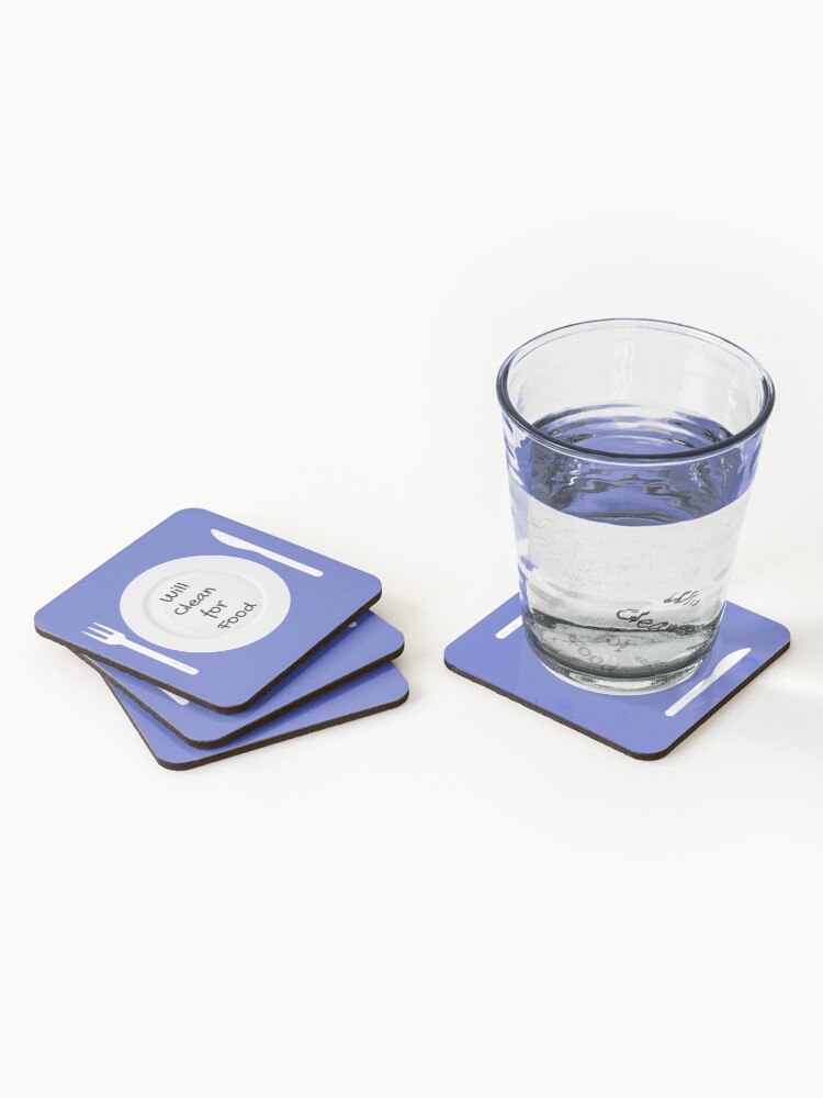 Thumbnail 2 of 5, Coasters (Set of 4), Will Work For Food Funny House Cleaning Housework Design designed and sold by SavvyCleaner.