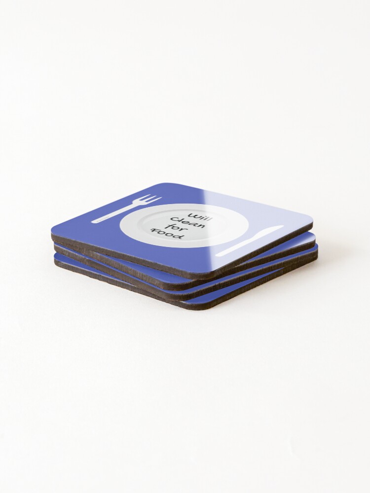 Thumbnail 4 of 5, Coasters (Set of 4), Will Work For Food Funny House Cleaning Housework Design designed and sold by SavvyCleaner.