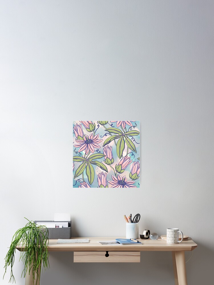 Thumbnail 2 of 3, Poster, Pink Floral Pattern designed and sold by ChloeDesigns00.