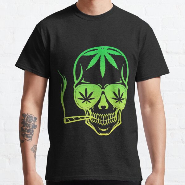 Skull Smoke Weed Mens Short Sleeve T-Shirt Print Tees Tops