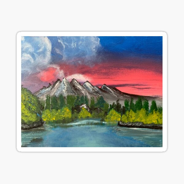 Bob Ross Inspired Mountains Sticker