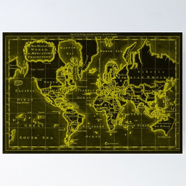 Item preview, World Map (1766) Black & Yellow designed and sold by BravuraMedia.