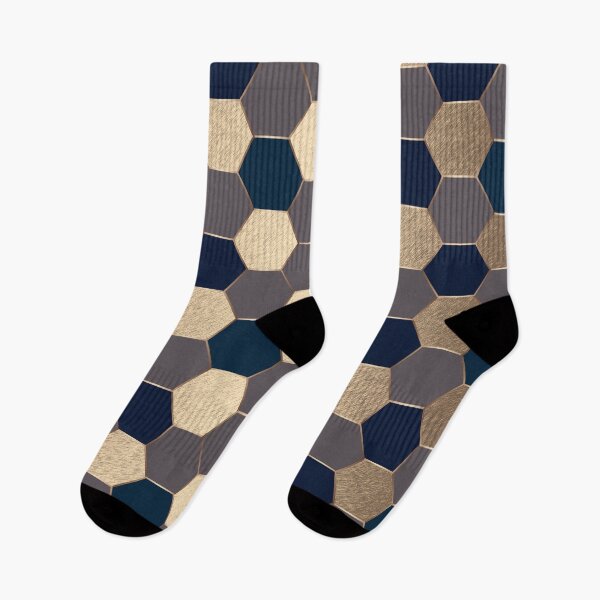Item preview, Gold Blue and Beige Elegant Geometric Hexagon Pattern designed and sold by CynthiaGraphics.