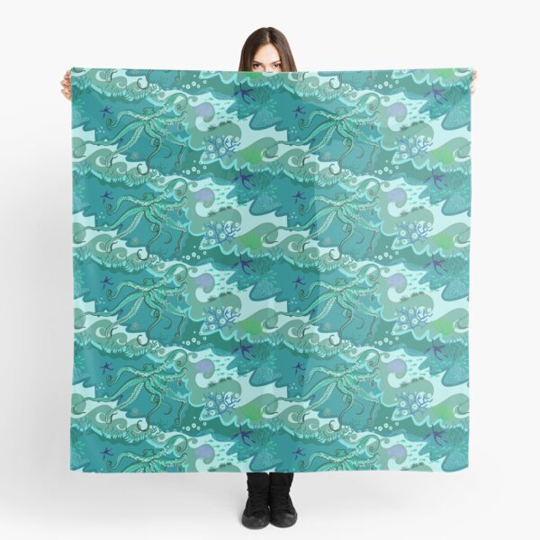 Fun Octopus swimming in a sea of green Scarf