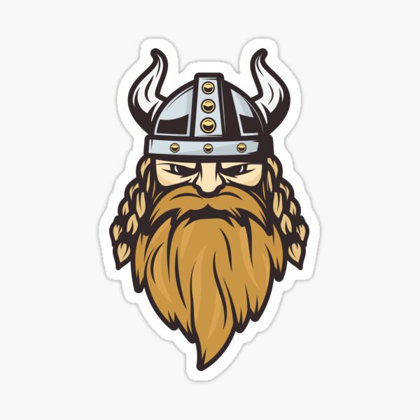 Viking Norseman Head with Helmet Beard and Braided Hair Graphic