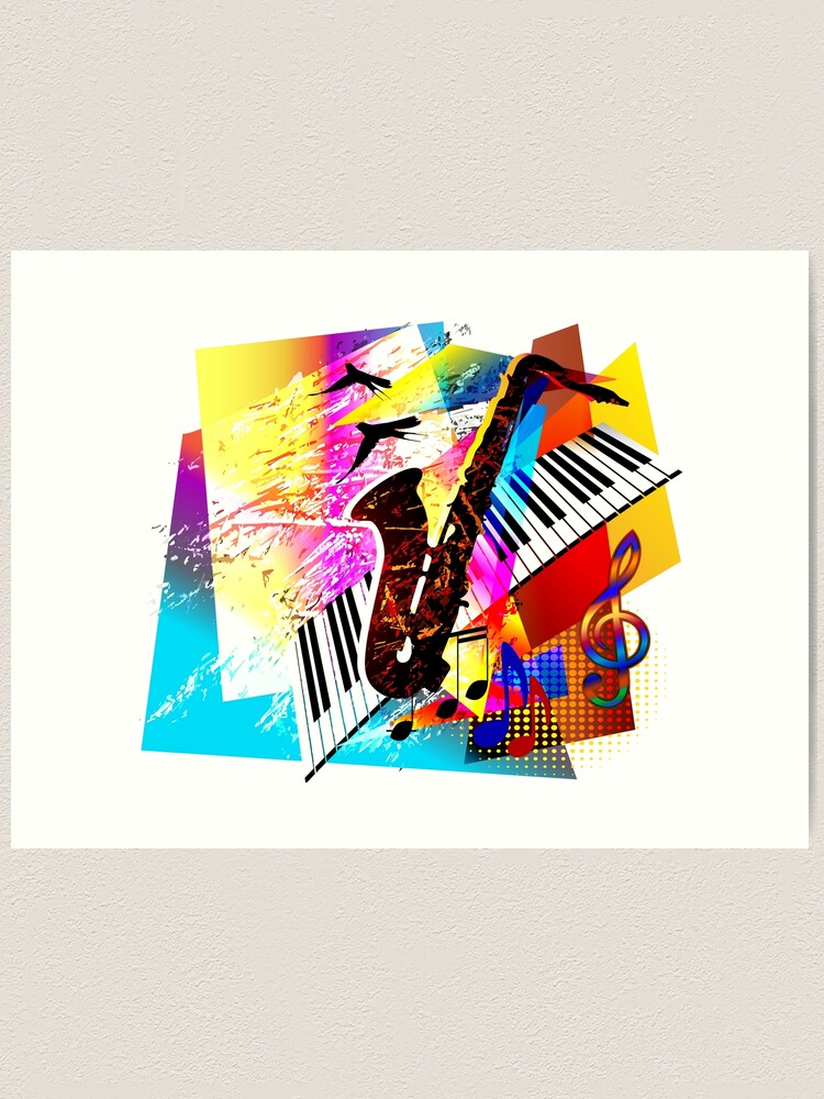 Saxophone jazz rock music design | Art Print