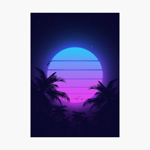 Aperçu de l'œuvre Coucher de soleil Vaporwave des années 80 créée et vendue par exhozt.