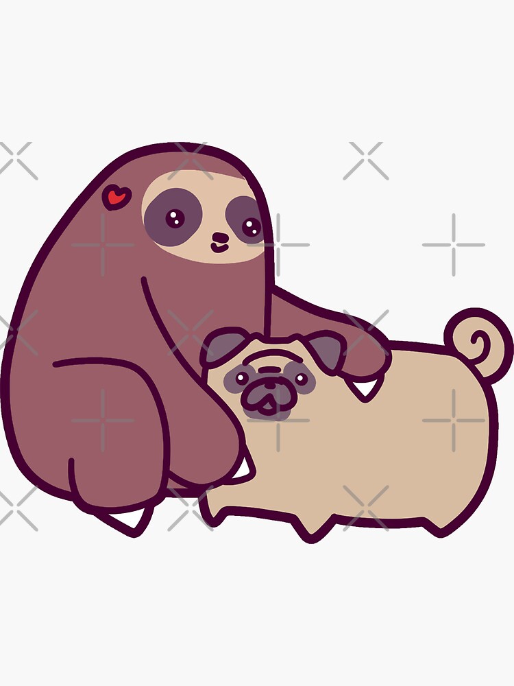 Sloth And Pug Sticker For Sale By Saradaboru Redbubble 