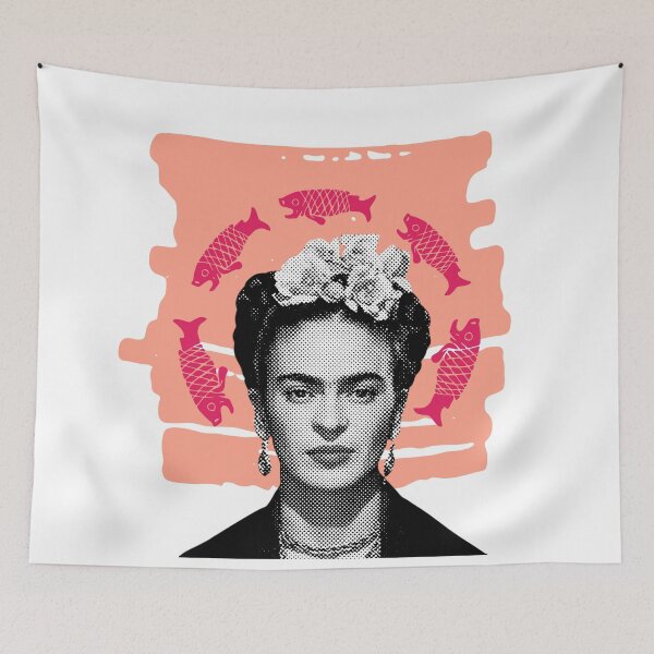 Item preview, Frida Kahlo, black and white photo, with fish designed and sold by Adriana C (All about Frida).