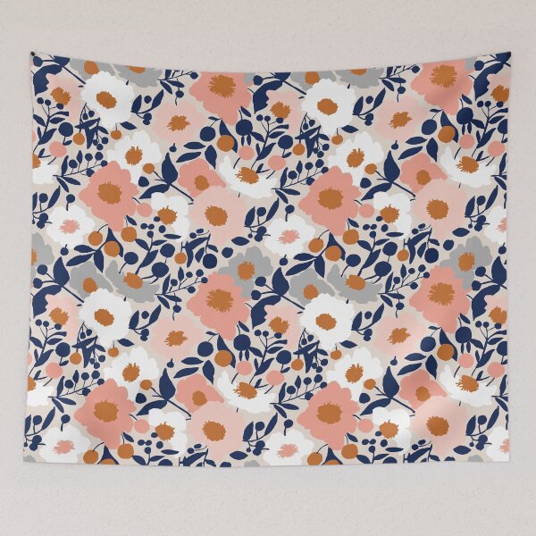 Item preview, big flower heads blue designed and sold by Petit Faon Prints.