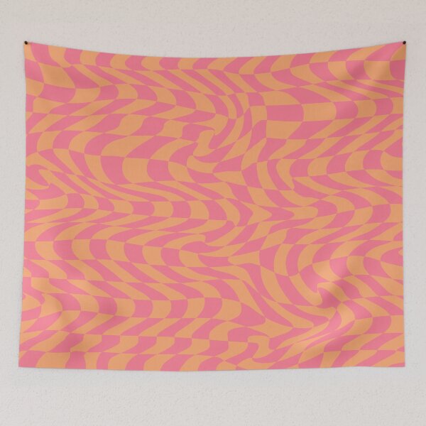 Item preview, Psychedelic Warped Checkerboard Print Sunset Pink and Orange designed and sold by Ren Speiser.