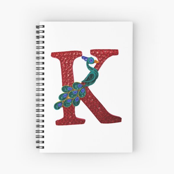 Paper Quilling K Monogram with Peacock Spiral Notebook