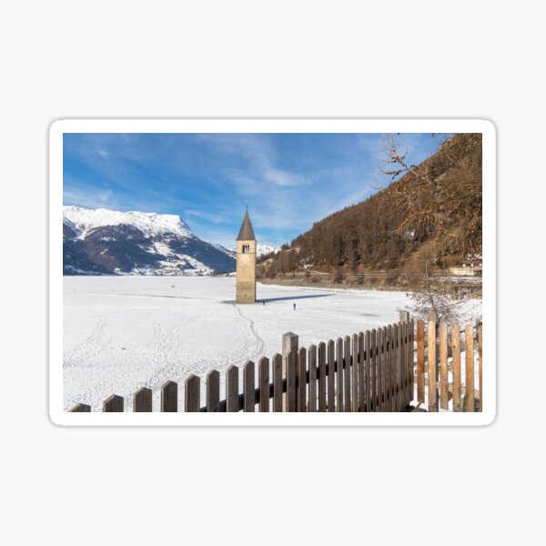 The submerged bell tower of resia Sticker