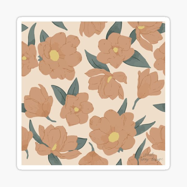 Warm peachy magnolias pattern Sticker