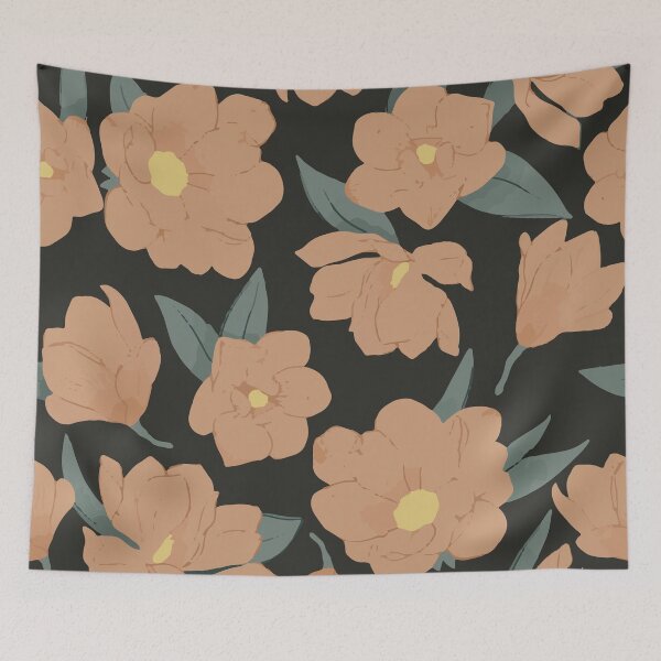 Item preview, Warm peachy magnolias pattern on dark  designed and sold by White-Peony.