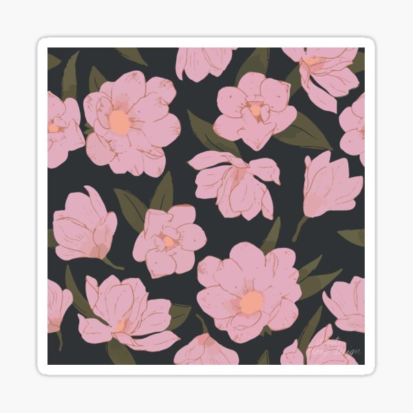 Cold pink magnolias pattern on dark Sticker