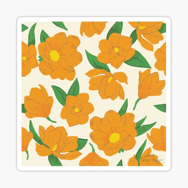 Bright orange magnolias pattern Sticker