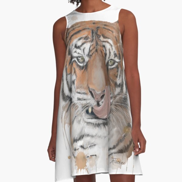 Tiger Graphite and Watercolor A-Line Dress