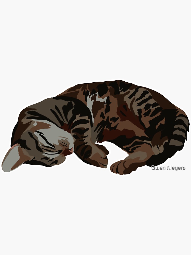 Thumbnail 3 of 3, Sticker, Sleeping Tabby Cat designed and sold by snailmailstudio.