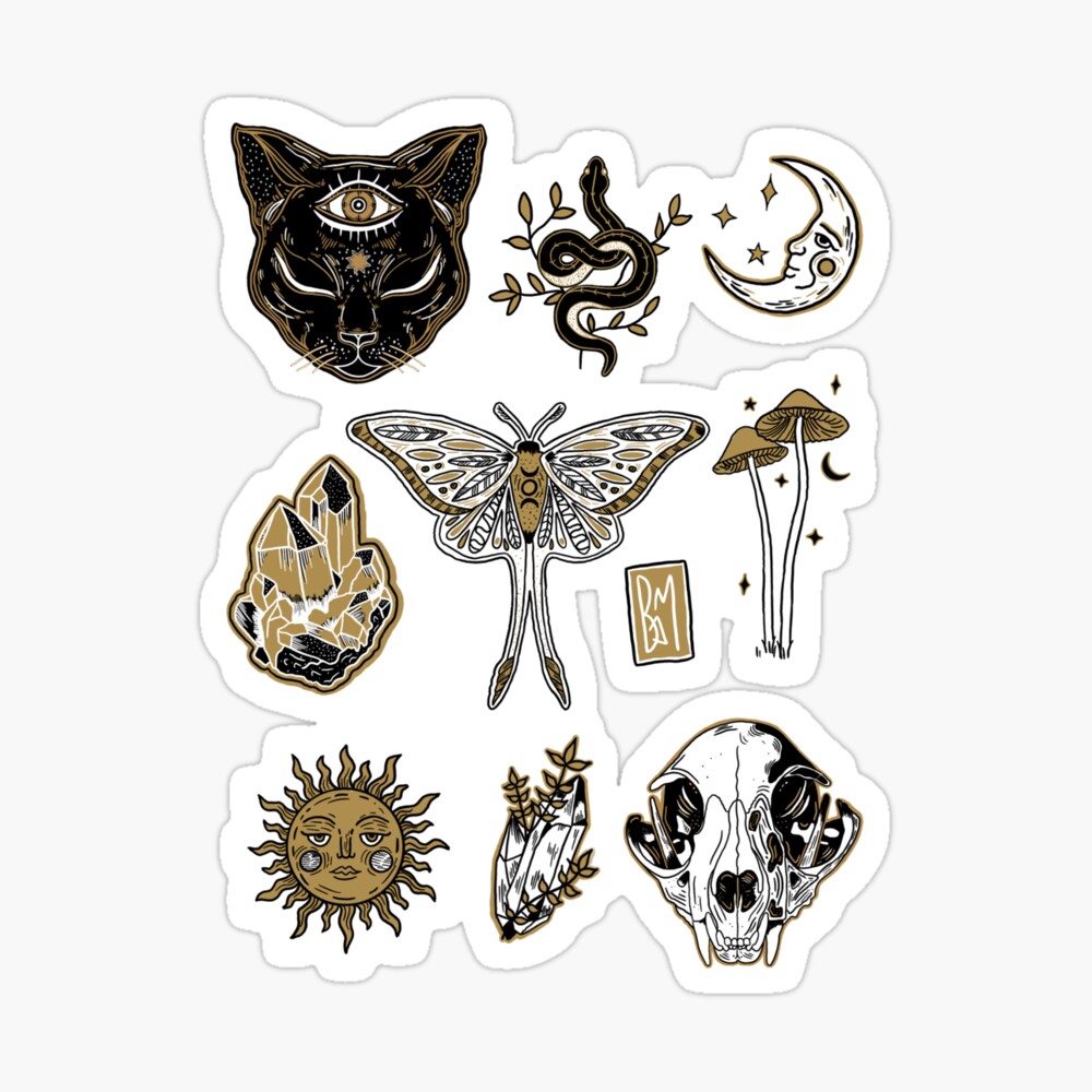 Witchy Tattoo Flash Sheet Sticker for Sale by NikisTattoos  Redbubble