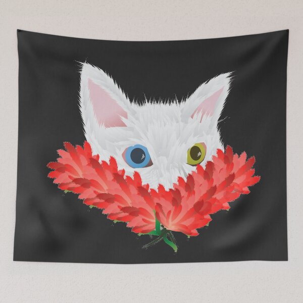 Item preview, White Heterochromatic Cat on flowers designed and sold by Ma-DesignsStore.