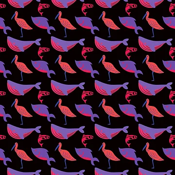 Artwork thumbnail, Fish and Crane Pattern by PatternGallery
