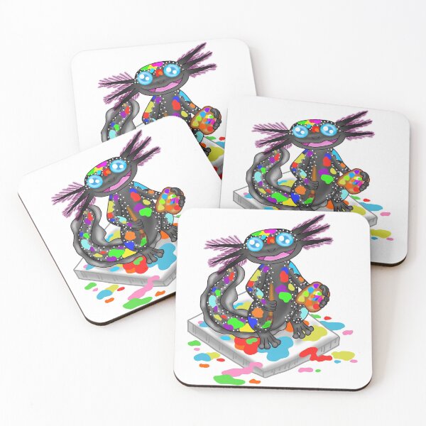 Item preview, Kawaii rainbow black axolotl painter white version  designed and sold by KatyChristoff.