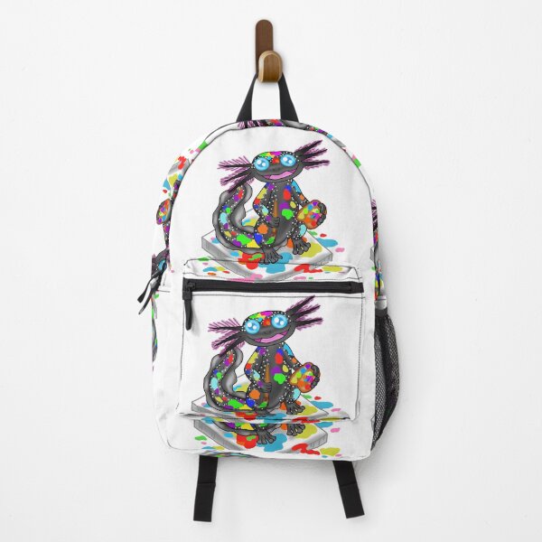 Item preview, Kawaii rainbow black axolotl painter white version designed and sold by KatyChristoff.