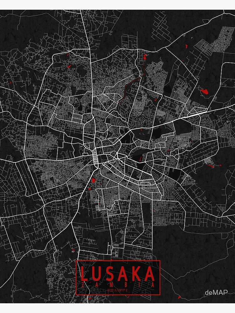 Lusaka City Map Of Zambia Oriental Poster For Sale By DeMAP Redbubble   Flat,750x,075,f Pad,750x1000,f8f8f8 