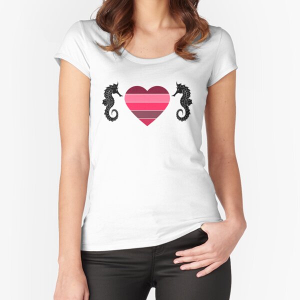 Valentine's Rose Red Seahorse Heart Fitted Scoop T-Shirt