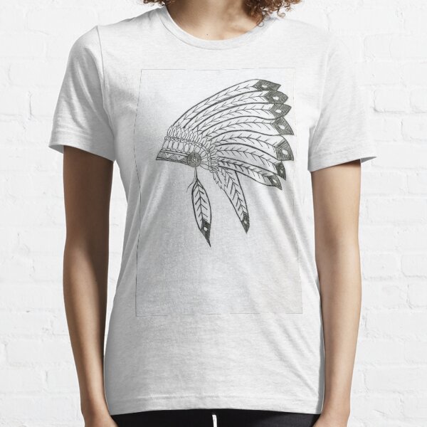 Realistic Indian Headdress Drawing Art -- Indian Hat Graphite Pencil Essential T-Shirt