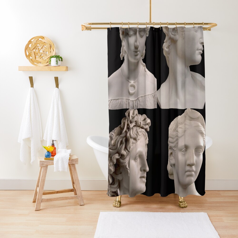 Aesthetic Statue Head Pink Shower Curtain, Statue Bust Decor, Pink