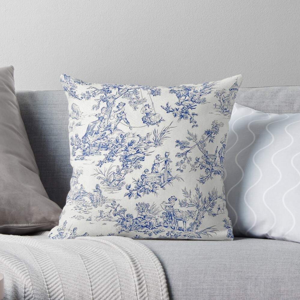 Beautiful Blue French Toile Throw Pillow