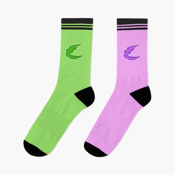 Item preview, worm socks (green/purple) designed and sold by GarbageSalt.