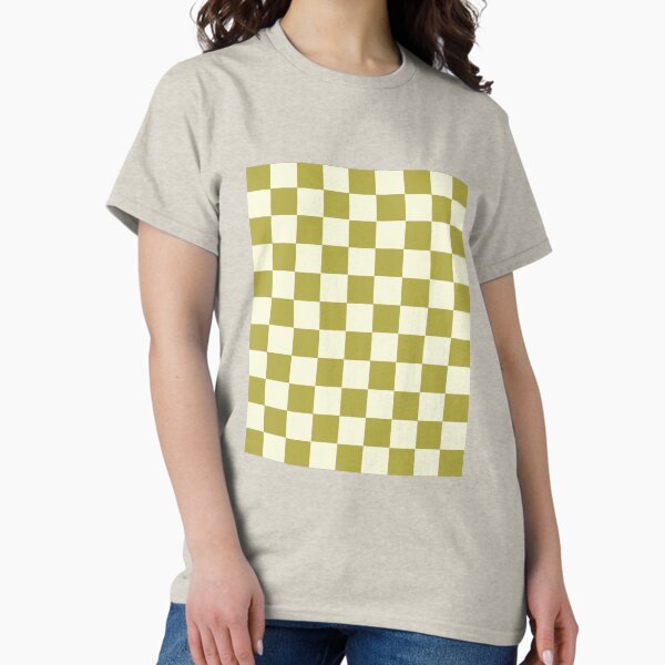 Olive Hunter Green and Off White Checkered Squares Classic T-Shirt