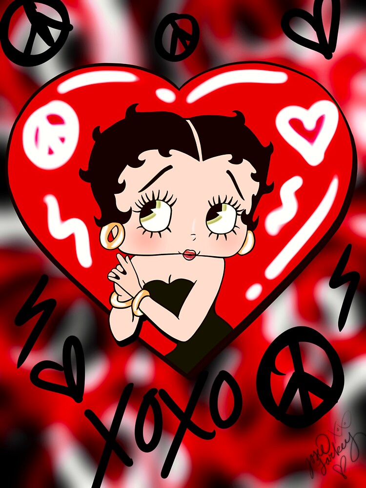 Pegatina «betty Boop Graffiti Corazón Y Signo De La Paz Rojo De 31507