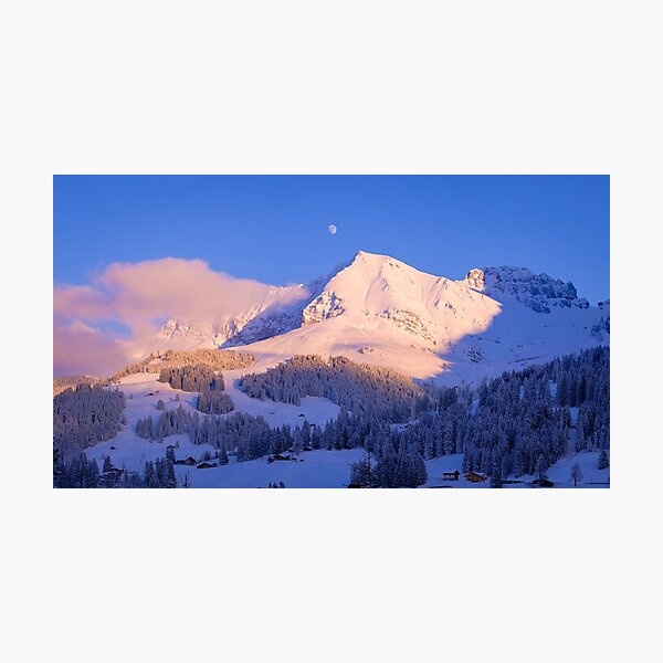 Bunderspitz and Moon, Adelboden, Switzerland Photographic Print